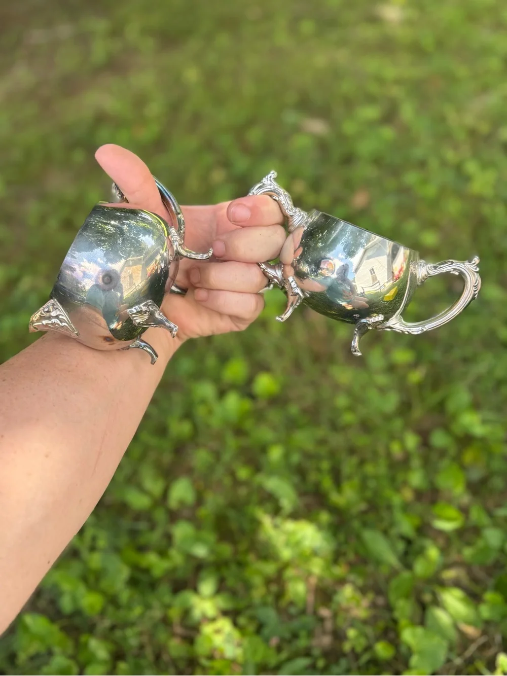 Vintage Silver Plated ornate Creamer and Sugar Set